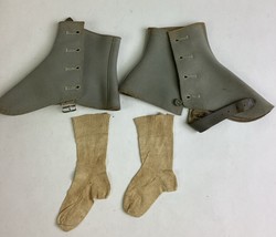 Antique Circa 1910-1930 Genuine Box Cloth Standard Spats &amp; Toddlers Socks - $276.80 MXN
