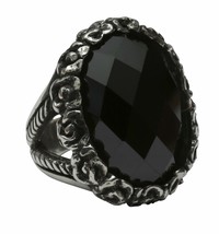 Ornate Ring Around The Rosie Huge Black CZ Sterling Silver Femme Metale .925 - £231.81 GBP