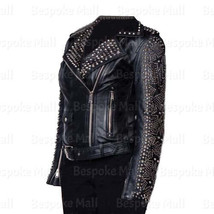 New Women&#39;s Black Brando Style Classic Silver Studded  Star Leather Jacket-685 - £297.25 GBP