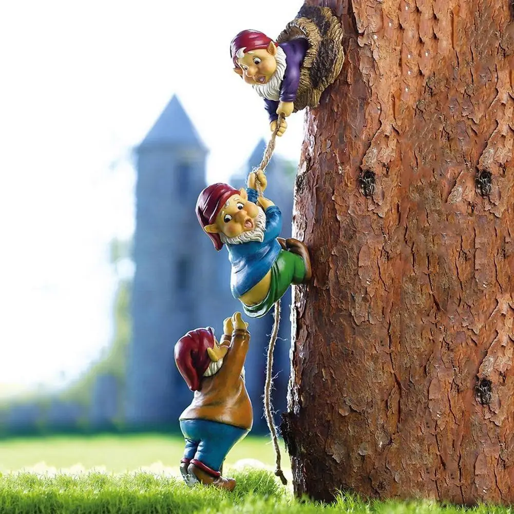 Hanging Dwarf Figurines Creative Gnome Tree Hugger Ornament Funny Climbing Gnome - £11.39 GBP