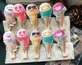 10pcs Ice Cream Wooden pegs,Paper clips,Pin Clothespin,Birthday Party Gifts - £2.59 GBP+