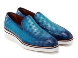 Paul Parkman Mens Shoes Turquoise Leather Upper Oxford Style Handmade 18... - $314.99