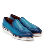 Paul Parkman Mens Shoes Turquoise Leather Upper Oxford Style Handmade 18... - €270,35 EUR