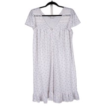 Miss Elaine VTG Nightgown S M White Floral Short Sleeve Lace VNeck Ruffl... - $17.68