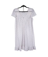 Miss Elaine VTG Nightgown S M White Floral Short Sleeve Lace VNeck Ruffl... - £14.08 GBP