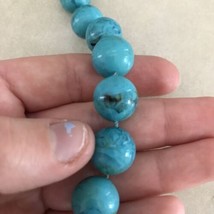 Vintage Retro Style Faux Turquoise Teal Blue Chunky Beaded Necklace 28&quot; - £13.54 GBP