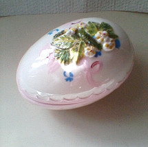 Easter Egg Ceramic Treasure Box Hand Painted Flowers Pink Easter Egg Tri... - $59.99
