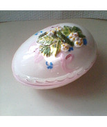Easter Egg Ceramic Treasure Box Hand Painted Flowers Pink Easter Egg Tri... - $59.99
