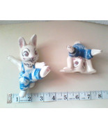 Easter Bunny Ceramic Figurines Whimsical Playful Bunnies Set of 2 Hand P... - £39.07 GBP