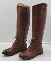 *E) Lucky Brand Woman Bourbon Vachetta Full Zip 18" Brown Boots LK-RIA 8M - $29.69