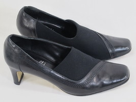 Amalfi by Rangoni Black Leather &amp; Fabric Pumps Size 6.5 B US Excellent Italy - £11.13 GBP