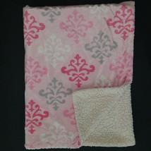 Pink Damask Fleece Baby Blanket Lovey Gray White Soft RUNT 1478 Girl Security - £15.53 GBP