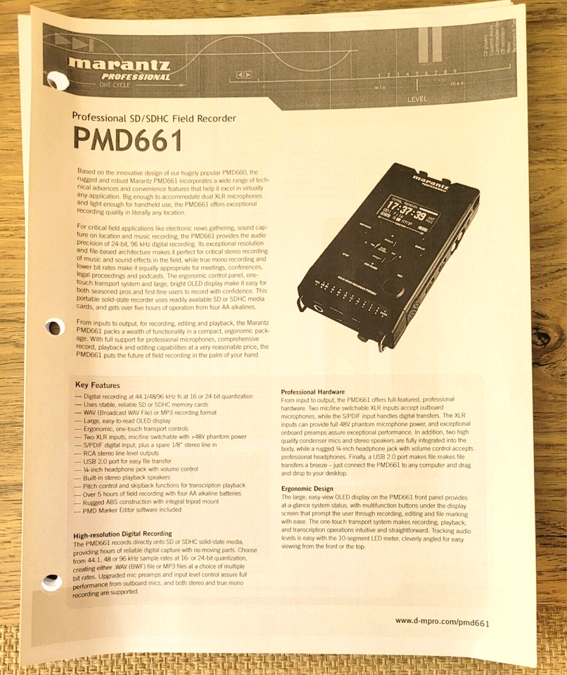 Copy of User Guide for Marantz Professional Model PMD661  			