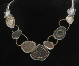 925 Silver &amp; 14K GOLD - Vintage Modernist Two Tone Chain Necklace - NE3206 - £197.60 GBP