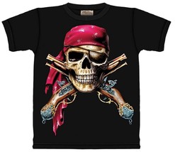 Dead Man's Dice T-Shirt - Black with Pirate Skull and Crossed Pistols - £7.95 GBP