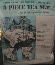Vintage Ready to Embroider 5 Piece Tea Set, Tablecloth and 4 Napkins - $10.99