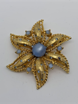 Vintage Signed Jeanne STARFISH Blue Plastic Beads &amp; Rhinestones Brooch Gold-Tone - £37.06 GBP