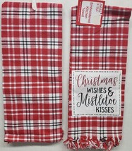 2 Same Embroidered Thin Towels w/Patch (14&quot;x24&quot;) Christmas Wishes &amp; Plaid, Dg - £9.48 GBP