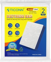 Ticonn 2Pk Plastic Mattress Bag For Moving Storage, Waterproof, 1.5 Mil, Queen - £30.09 GBP