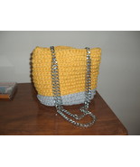 Grey and Yellow crocheted purse tote with chain metal straps - $30.00