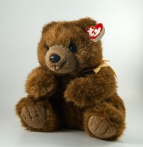 Ty Classic Brown Bear Maggee With Gold Bow 1998 Retired Plush Tags - £11.72 GBP