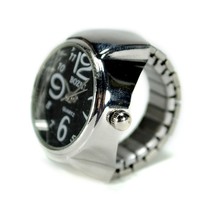 WATCH RING Finger Stretch Band Chrome Time Jewelry NEW Large Number Blac... - $133.80 MXN