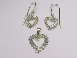 HEART PENDANT &amp; EARRINGS SET in 14K Yellow Gold on Sterling with Diamond... - £41.69 GBP