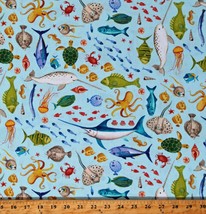 Cotton Ocean Animals Sea Turtles Fish Octopus Aqua Fabric Print by Yard D578.65 - £10.35 GBP