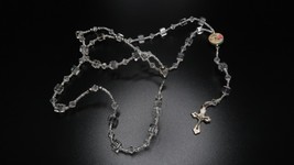 Vintage Square Hand Made Clear Bead Rosary - $11.88