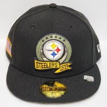 New Era Pittsburgh Steelers 59Fifty Fitted Hat 7 3/8 Salute To Service Black - £27.25 GBP