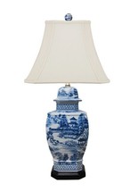 Beautiful Chinese Blue and White Blue Willow Porcelain Temple Jar Table Lamp 27&quot; - £233.31 GBP