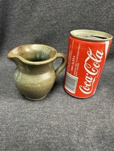Hand Made pitcher / creamer Stone Wear Green W/ Brown White Throughout -... - $12.38