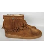Minnetonka Womens Brown Suede Leather Zip Ankle Boots Fringe Sherpa Lined 9 - £19.46 GBP