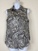 212 Collection Womens Size M Gray/Tan Paisley Button Up Shirt Sleeveless Stretch - £7.66 GBP