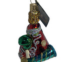 Old World Christmas Red Green Gold Party Hat Glass Ornament 3.5  inch - £9.37 GBP