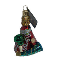 Old World Christmas Red Green Gold Party Hat Glass Ornament 3.5  inch - £9.16 GBP