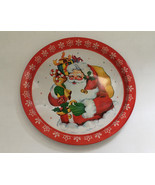 Vintage round metal serving tray santa with presents graphics made in Ho... - $362.29 MXN