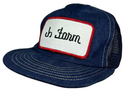 Vintage JH Farm Hat Cap Snap Back Blue Denim Front Mesh Trucker Patch Logo Farms - £19.39 GBP