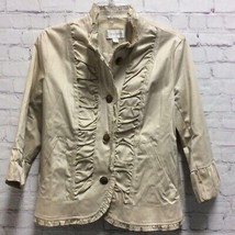 Erin London Womens Jacket Solid Beige Button Front 3/4 Sleeve Bell Cuffs S - $5.44