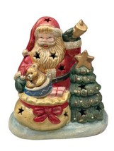Christmas Santa Claus GILDED Votive Candle Holder Tree Star Vintage Holiday Deco - £15.78 GBP
