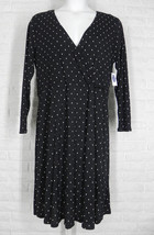 OLD NAVY Dress Faux Wrap Fit and Flare Polka Dot Dark Grey Off White NWT... - £23.67 GBP