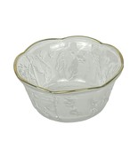 Vintage Frosted Glass Bowl Gold Scalloped Edge - $184.53 MXN