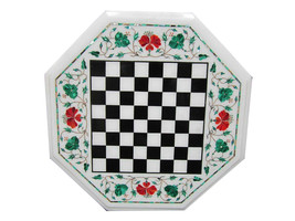 24&quot; Marble Malachite Mosaic Coffee Table Top Chess Play Halloween Decor Gift - £683.63 GBP