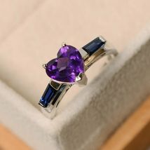 1.55Ct Heart Cut Amethyst Solitaire Women Engagement Ring 14k White Gold Finish - £61.88 GBP