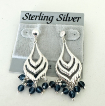 Sterling Silver Dangle Crystal Fringe Earrings Exquisitely Carved Peacock Style - £10.63 GBP