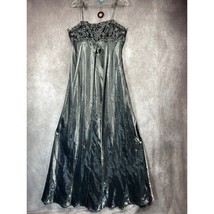 Vintage 90s Y2K Prom Dress 1XL Silver Metallic Empire Waist Evening Gown... - $167.31