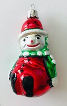 Czech Republic Glass Snowman Christmas Ornament Red Green White + Glitter 3.25&quot; - £11.40 GBP
