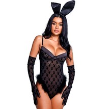 Playboy Bunny Mesh Teddy Marabou Trim Underwire Cups Thong Back Black LI103 - £37.26 GBP+