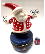 Porcelain Santa Christmas Dancing With Present Gift Hinged Box - $274.86 MXN
