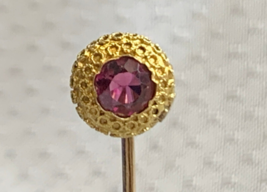 Vtg 18K &amp; 10K Yellow Gold Hat / Stick Pin 1.25g Fine Jewelry Ruby Color Stone - £159.83 GBP